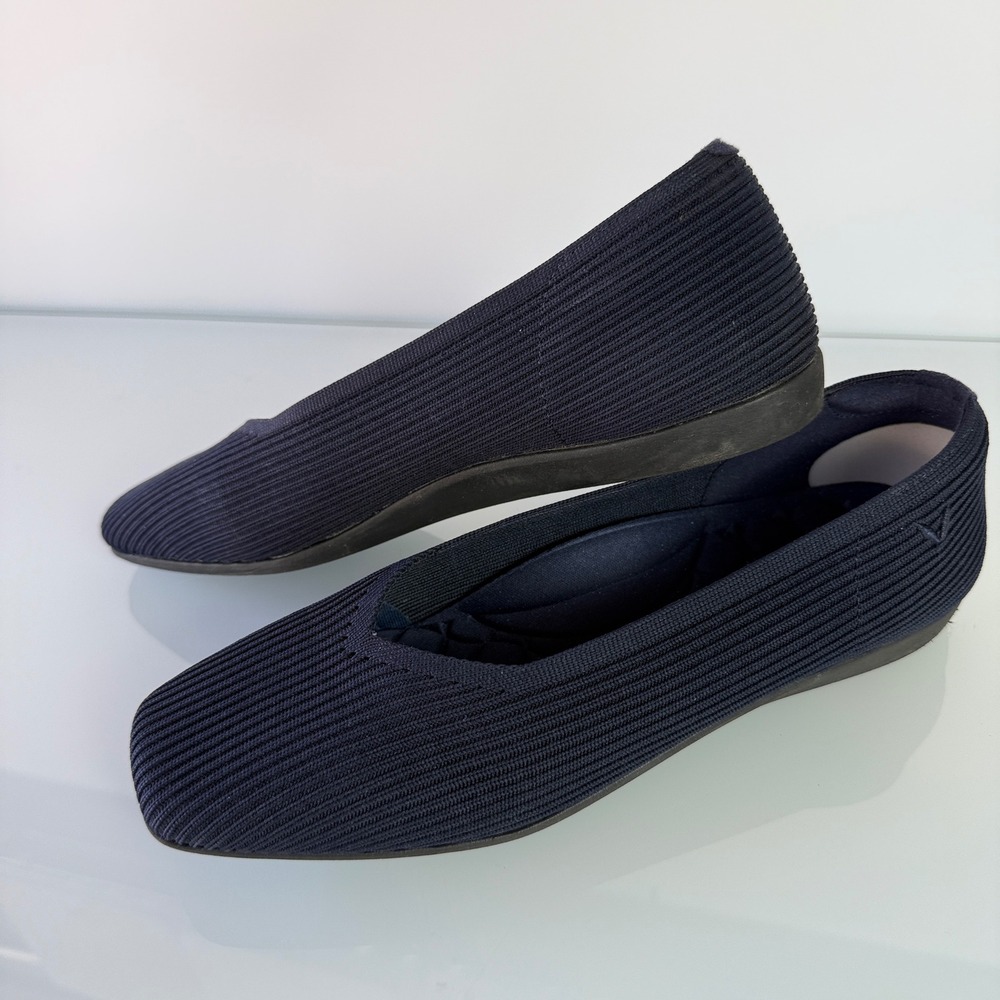 VIVAIA Margot 2.0 Ballet Flats Womens 38.5 Navy Blue Square Toe V-Cut Knit